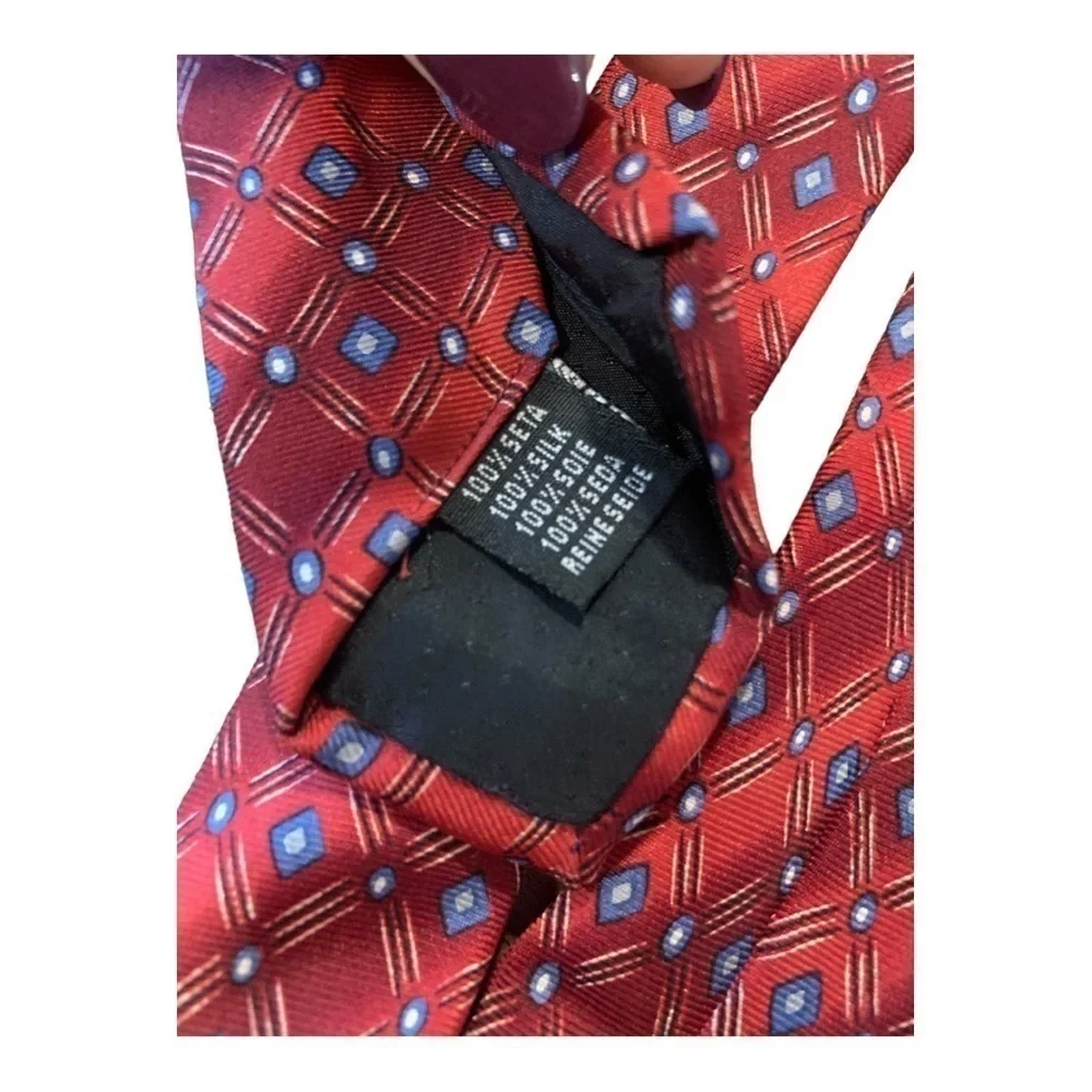 VTG BETINI 100% Silk Italy Red Blue Geometric Circle Print Tie